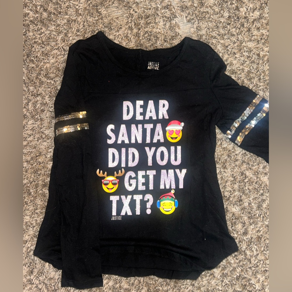 Justice Emoji Santa Christmas long sleeve shirt. Girls size 8.